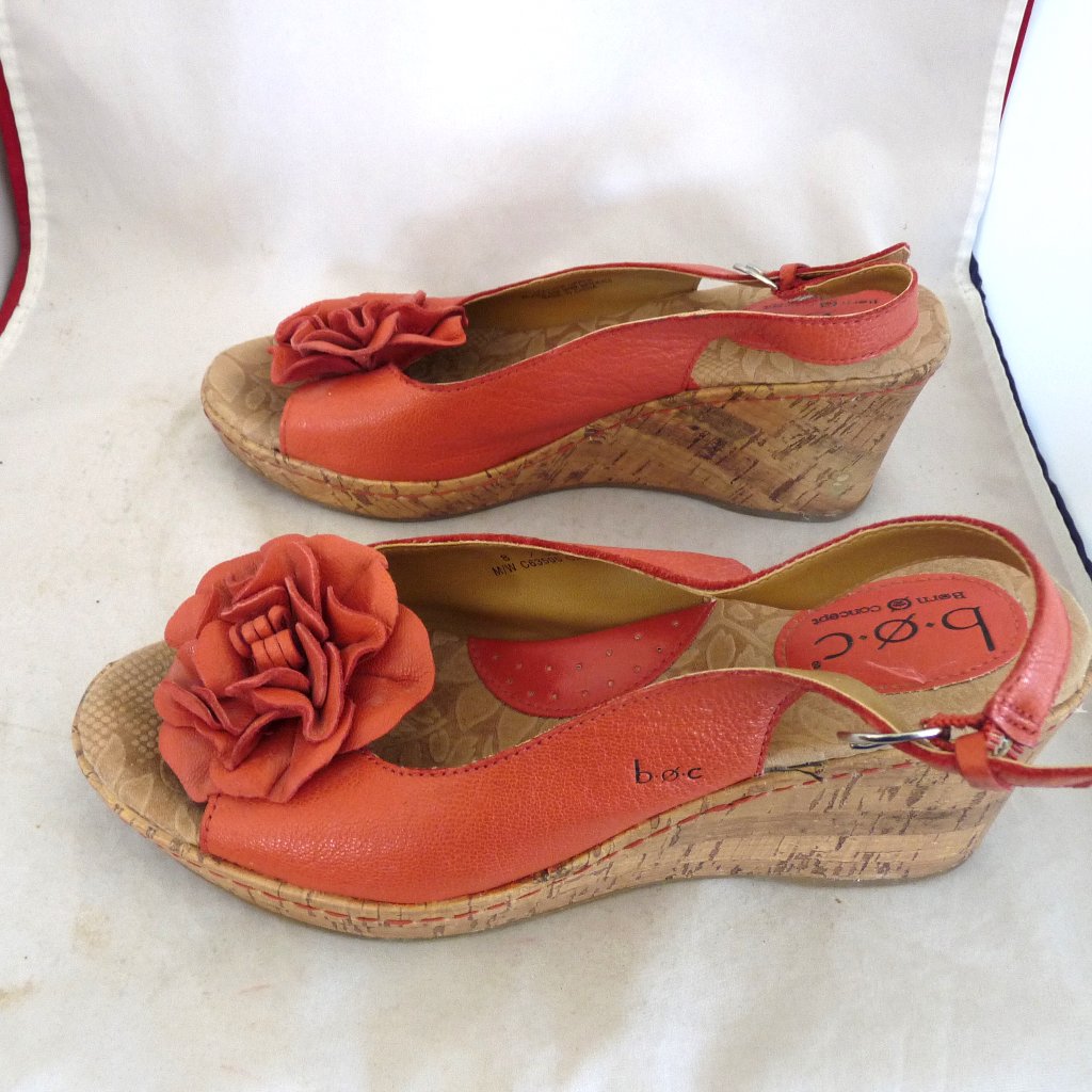 Boc Coral Cork Wedge Sandals 8 39 Flower Leather Born Concept